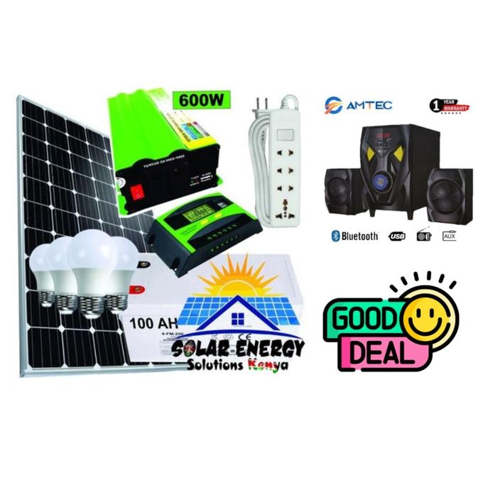 Solarmax Powerful All Weather 100Watts Solar Panel Full Kit 100Watts Solar Panel + 100AH Solar Battery + 600Watts Solar Inverter + 10AH Solar Charge Controller + Solar Woofer with FM Radio , USB