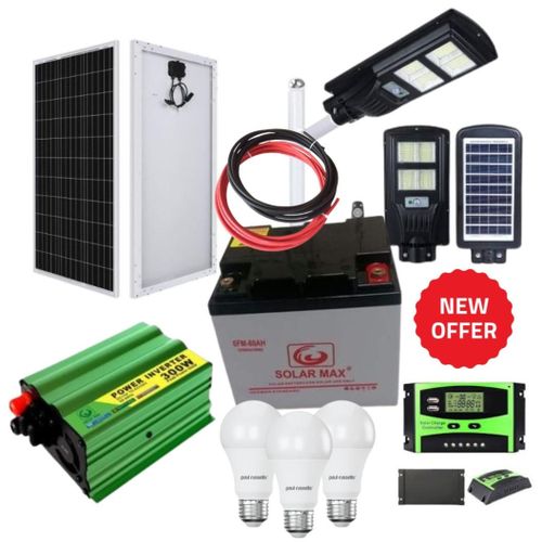 Sunlight Solar 100W solar panel full kit +80ah solar battery +300W solar inveter+10ah solar charge controller +free 50W solar street light + 3 DC bulbs +10 metres cable(5 black,5 red)