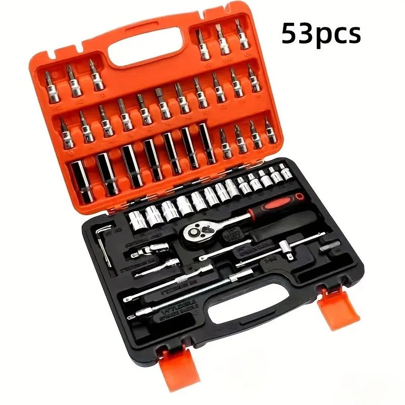 【Promotion】Tool 12/53 Piece Multifunctional Ratchet Socket Set Wrench Batch Head Ratchet Pawl Socket Spanner Screwdriver