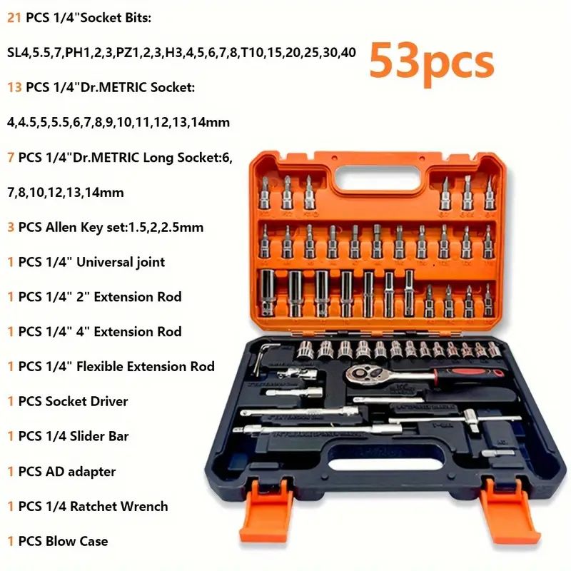 【Promotion】Tool 12/53 Piece Multifunctional Ratchet Socket Set Wrench Batch Head Ratchet Pawl Socket Spanner Screwdriver