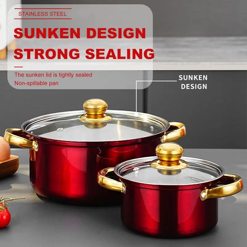 【Promotion】12PCS Non-Stick Stainless Steel Cookware Set Cooking Pots with Lids Sufuria (16/18/20/22/24cm Pots +24cm frying pan)