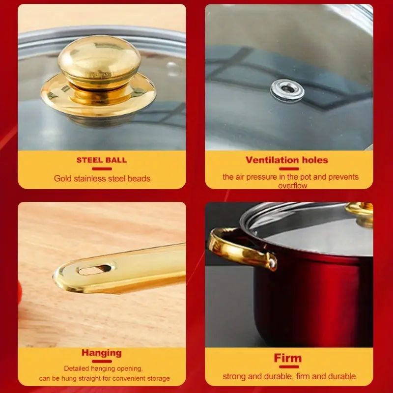 【Promotion】12PCS Non-Stick Stainless Steel Cookware Set Cooking Pots with Lids Sufuria (16/18/20/22/24cm Pots +24cm frying pan)