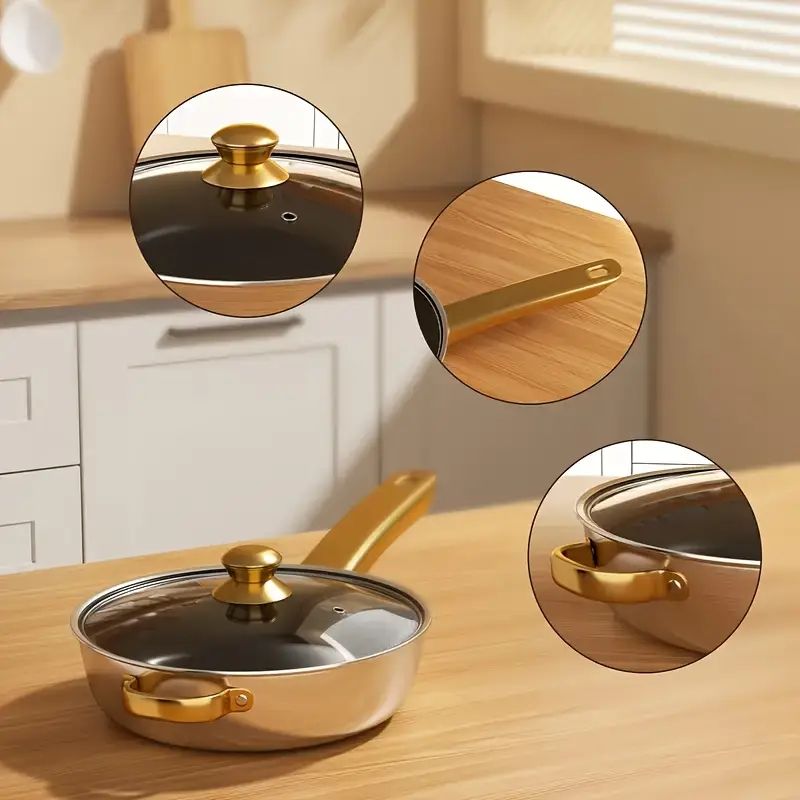 【Promotion】12PCS Non-Stick Stainless Steel Cookware Set Cooking Pots with Lids Sufuria (16/18/20/22/24cm Pots +24cm frying pan)