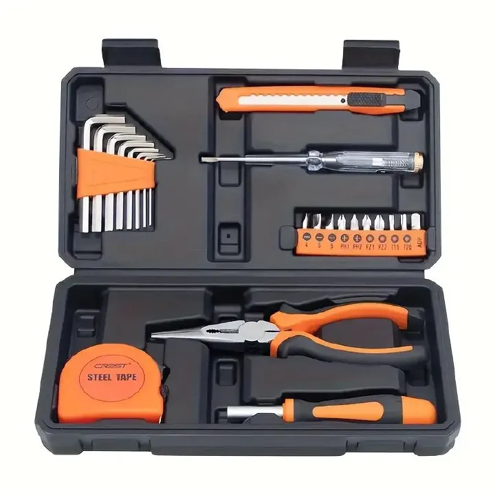 【Promotion】23-Piece Universal Home Tool Kit, Carbon Steel Hand Tools Set with Screwdrivers, Pliers, and Plastic Storage Case, Manual Repair Tools for Household, Car, Office