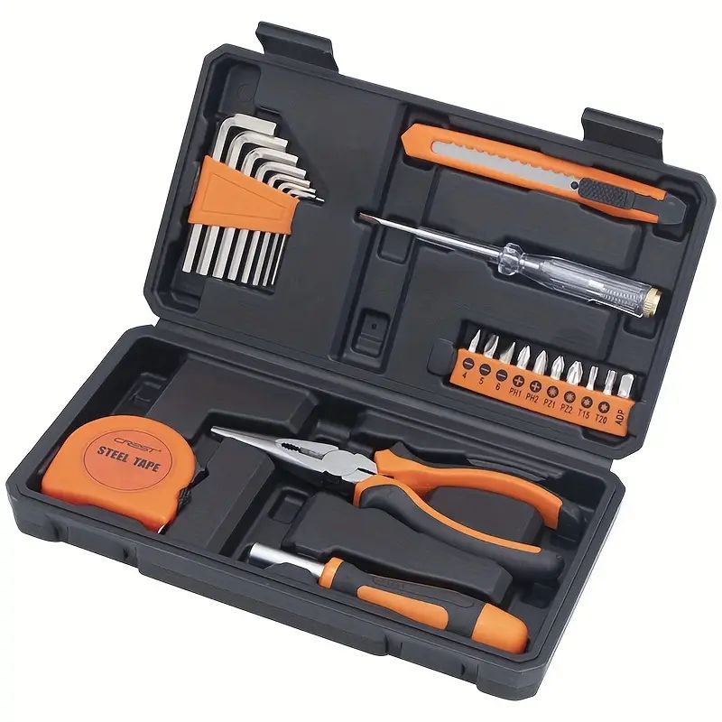 【Promotion】23-Piece Universal Home Tool Kit, Carbon Steel Hand Tools Set with Screwdrivers, Pliers, and Plastic Storage Case, Manual Repair Tools for Household, Car, Office