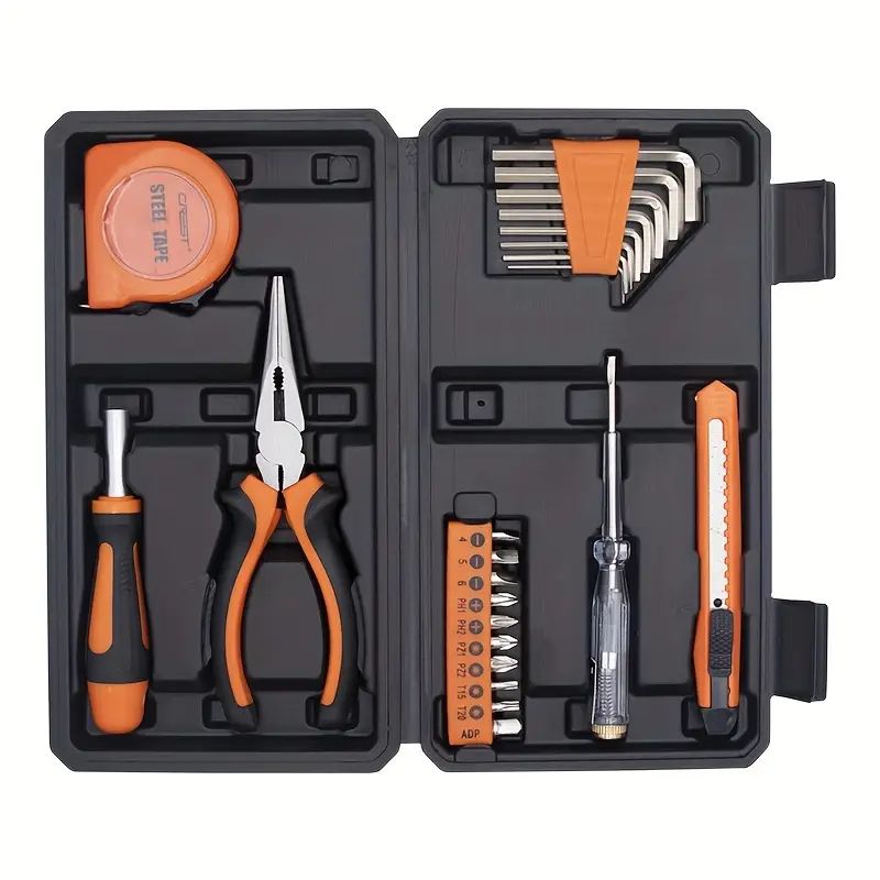 【Promotion】23-Piece Universal Home Tool Kit, Carbon Steel Hand Tools Set with Screwdrivers, Pliers, and Plastic Storage Case, Manual Repair Tools for Household, Car, Office