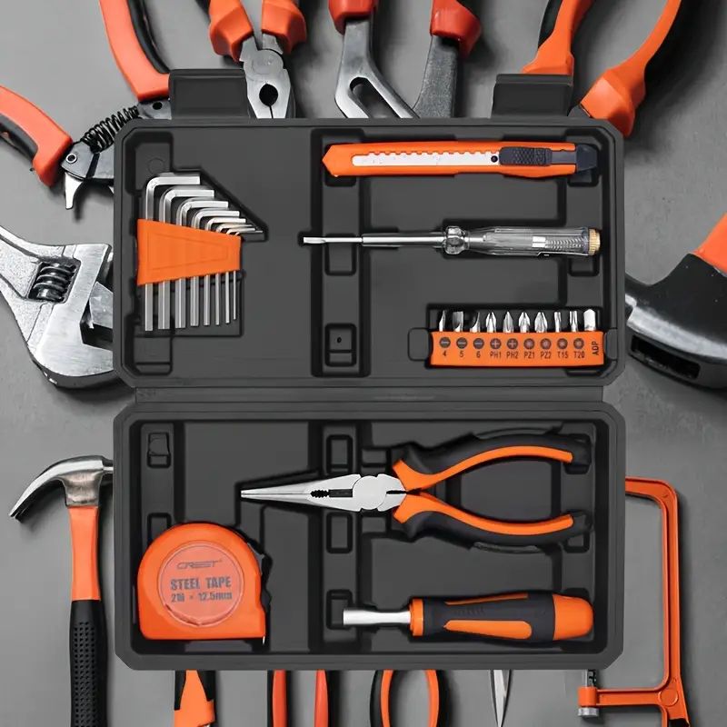 【Promotion】23-Piece Universal Home Tool Kit, Carbon Steel Hand Tools Set with Screwdrivers, Pliers, and Plastic Storage Case, Manual Repair Tools for Household, Car, Office
