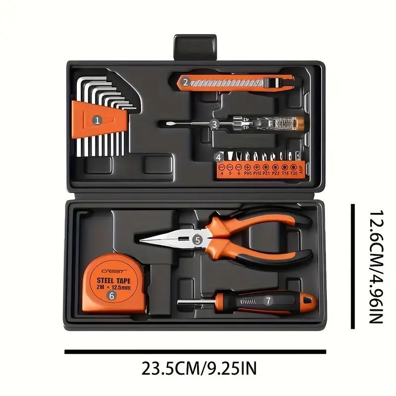 【Promotion】23-Piece Universal Home Tool Kit, Carbon Steel Hand Tools Set with Screwdrivers, Pliers, and Plastic Storage Case, Manual Repair Tools for Household, Car, Office