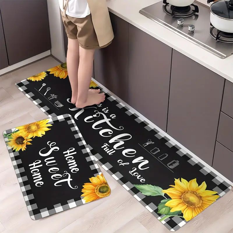 2 Pieces Kitchen Rug Set Anti-fatigue Kitchen Mat Dirt Resistant Backing Mat Throw Rug for Kitchen Doormat Runner Rug Set Floor Carpet Household Carpet Home Decor