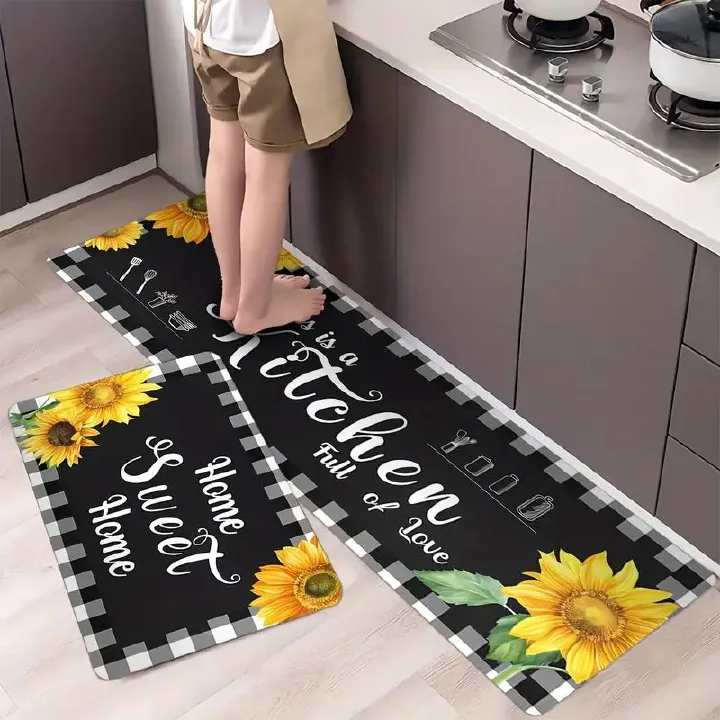 2 Pieces Kitchen Rug Set Anti-fatigue Kitchen Mat Dirt Resistant Backing Mat Throw Rug for Kitchen Doormat Runner Rug Set Floor Carpet Household Carpet Home Decor