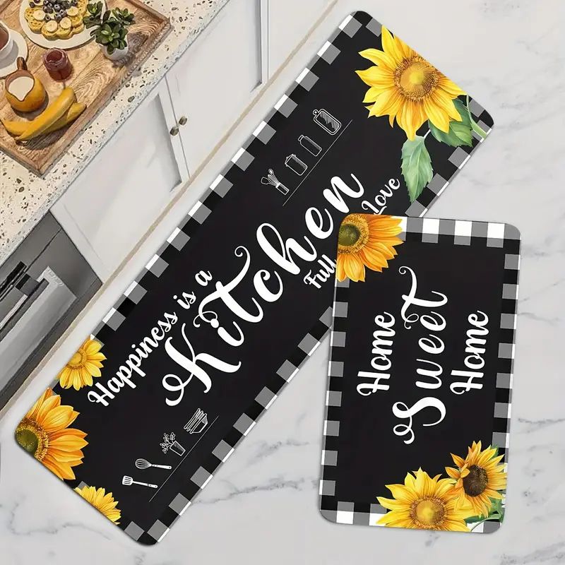 2 Pieces Kitchen Rug Set Anti-fatigue Kitchen Mat Dirt Resistant Backing Mat Throw Rug for Kitchen Doormat Runner Rug Set Floor Carpet Household Carpet Home Decor