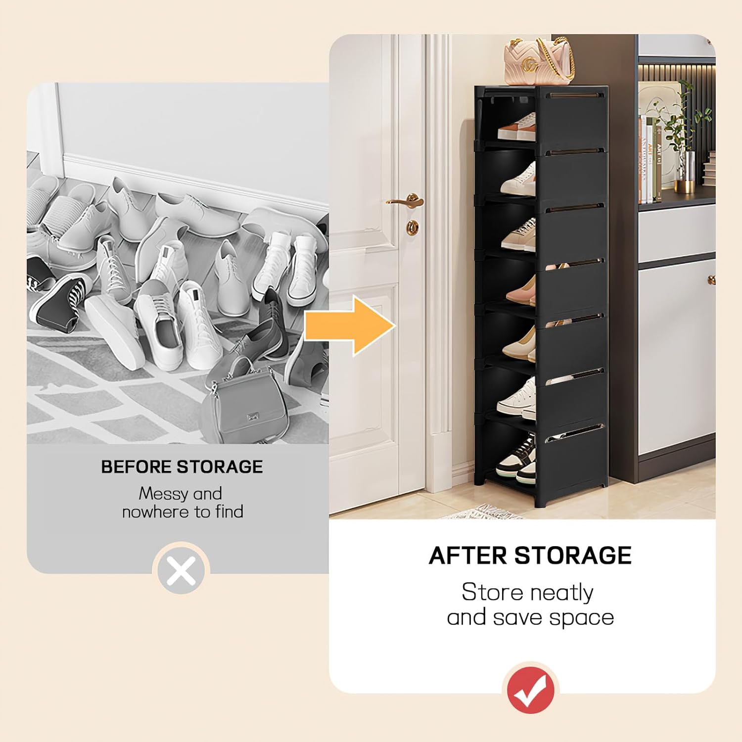 【Promotion】Narrow Shoe Rack, 7 Tier for Closet Entryway Tall Slim Vertical Shoe Rack for Small Spaces Shinky Shoe Organizer Space Saving Corner Shelf Shoe Tower,Easy Assembly