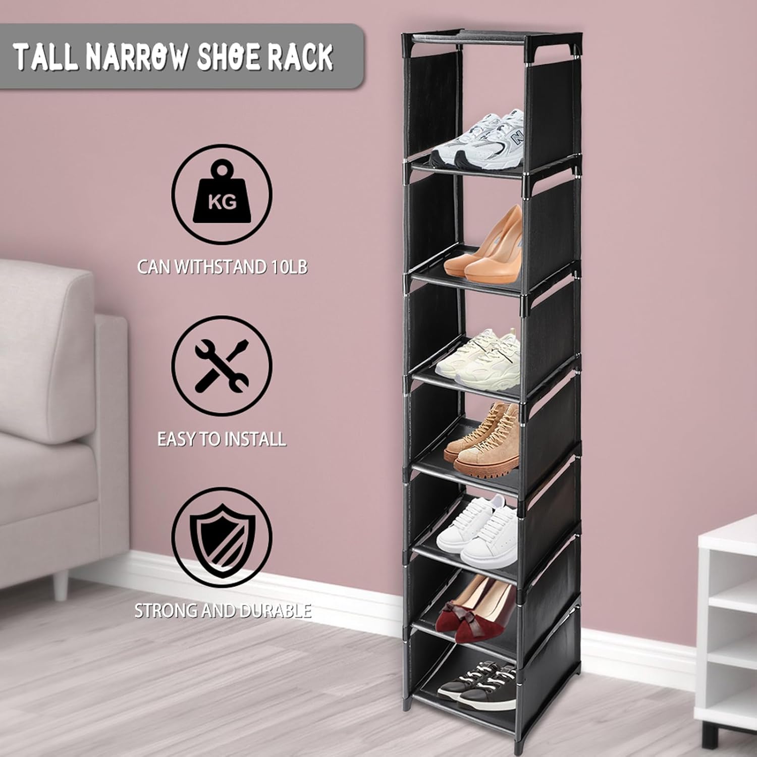 【Promotion】Narrow Shoe Rack, 7 Tier for Closet Entryway Tall Slim Vertical Shoe Rack for Small Spaces Shinky Shoe Organizer Space Saving Corner Shelf Shoe Tower,Easy Assembly