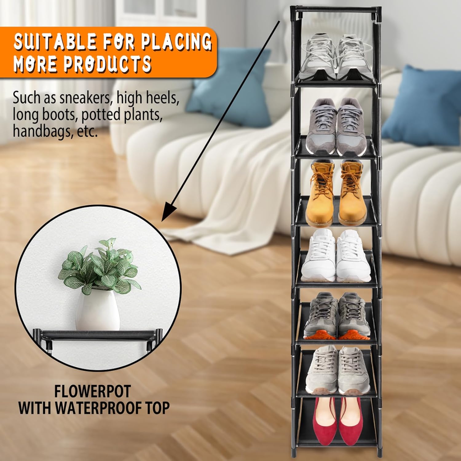 【Promotion】Narrow Shoe Rack, 7 Tier for Closet Entryway Tall Slim Vertical Shoe Rack for Small Spaces Shinky Shoe Organizer Space Saving Corner Shelf Shoe Tower,Easy Assembly