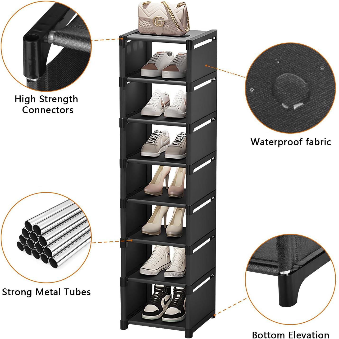 【Promotion】Narrow Shoe Rack, 7 Tier for Closet Entryway Tall Slim Vertical Shoe Rack for Small Spaces Shinky Shoe Organizer Space Saving Corner Shelf Shoe Tower,Easy Assembly