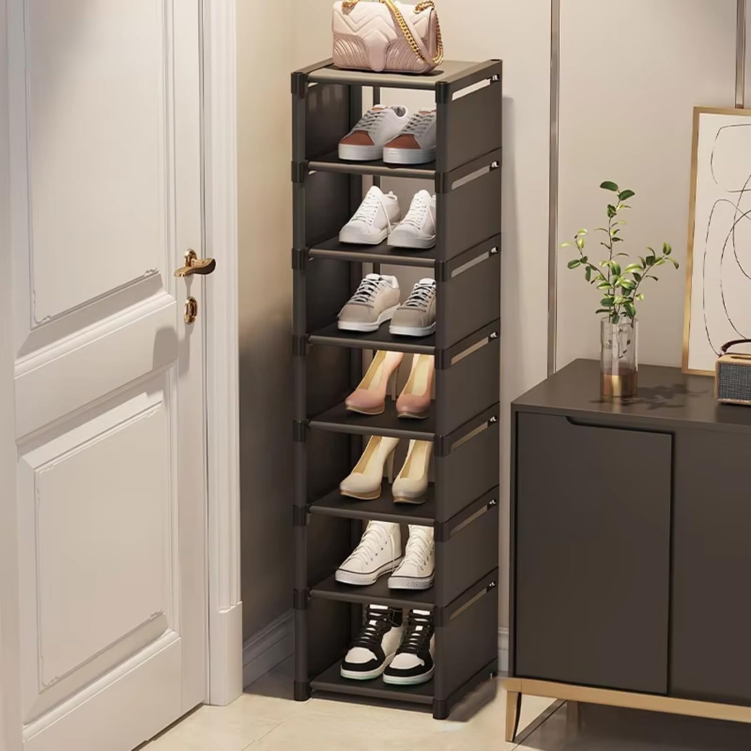 【Promotion】Narrow Shoe Rack, 7 Tier for Closet Entryway Tall Slim Vertical Shoe Rack for Small Spaces Shinky Shoe Organizer Space Saving Corner Shelf Shoe Tower,Easy Assembly