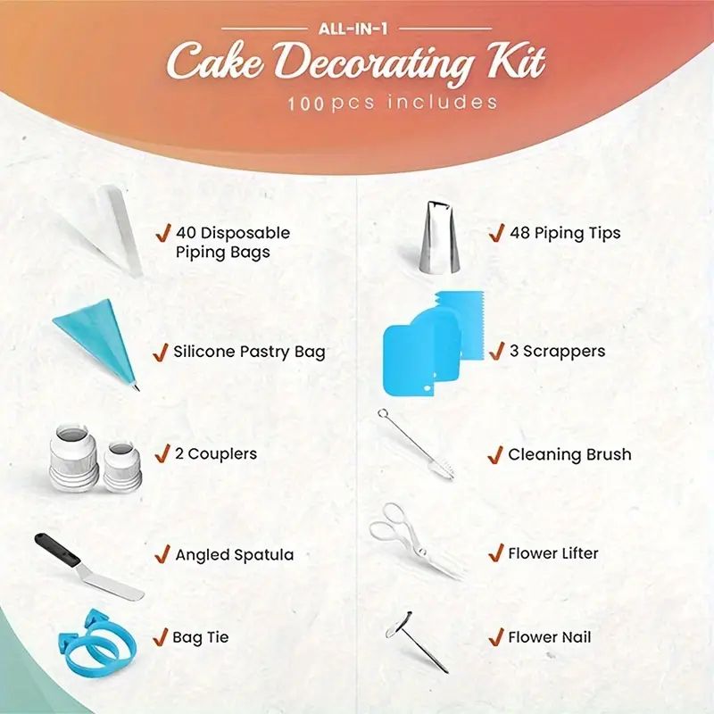 【Promotion】100 PCS Cake Decoration Set Baking Tools Cake Decorating Stand Tools Kitchenware Bake Ware Kitchen Ware Kitchen Items