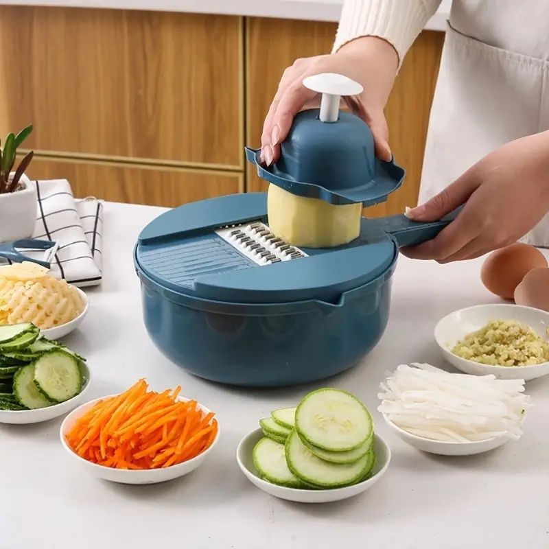 【Promotion】Vegetable Chopper, 12 in 1 Food Slicer Vegetable Slicer with Container Food Chopper Multifunctional Vegetable Cutter Slicer With Stainless Steel 6 Blades For Kitchen