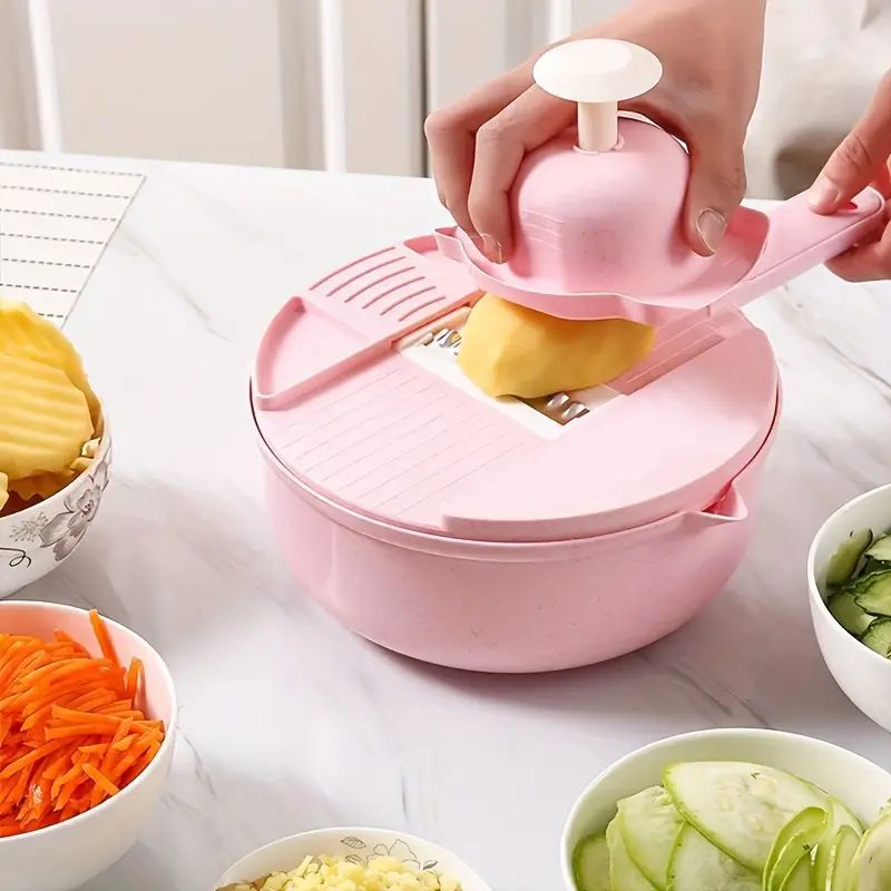 【Promotion】Vegetable Chopper, 12 in 1 Food Slicer Vegetable Slicer with Container Food Chopper Multifunctional Vegetable Cutter Slicer With Stainless Steel 6 Blades For Kitchen