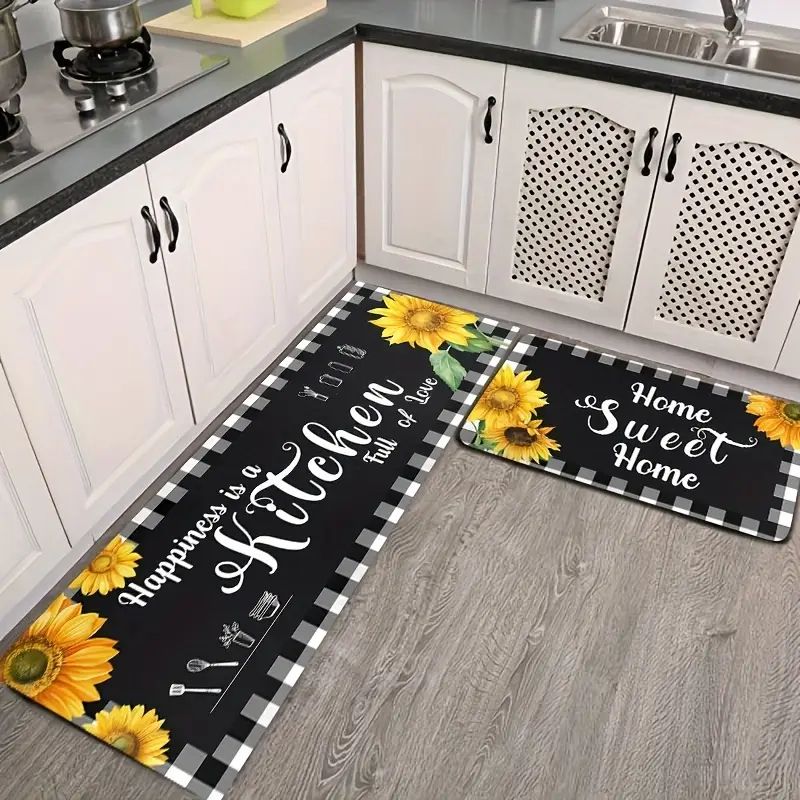 2 Pieces Kitchen Rug Set Anti-fatigue Kitchen Mat Dirt Resistant Backing Mat Throw Rug for Kitchen Doormat Runner Rug Set Floor Carpet Household Carpet Home Decor