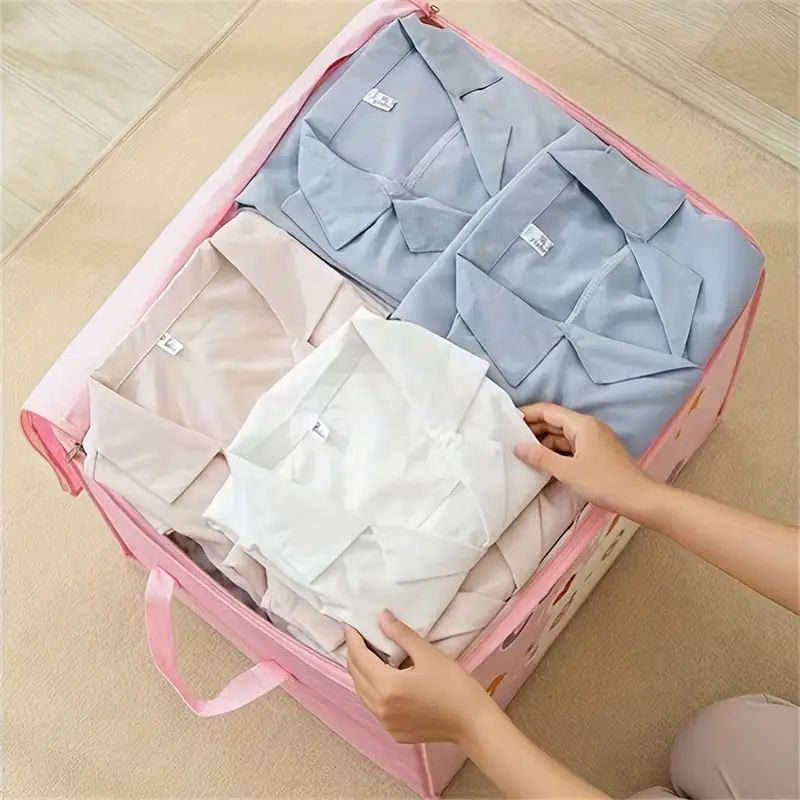 【Promotion】Foldable Storage Bag Cartoon Non-woven Portable Clothes Organizer Tidy Pouch Suitcase With Zipper And Handles Storage Box Quilt Storage Container Bag Box