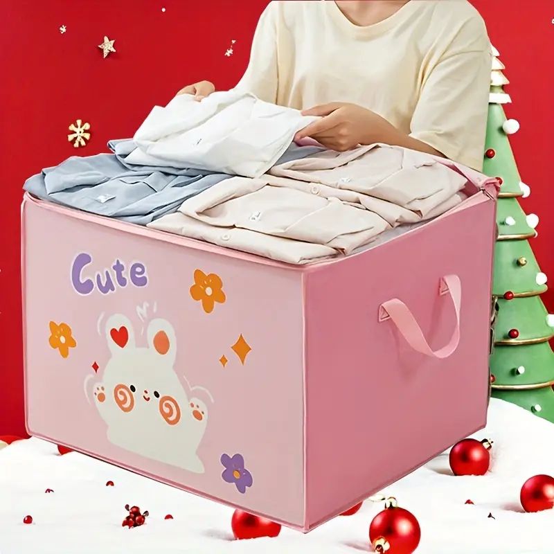 【Promotion】Foldable Storage Bag Cartoon Non-woven Portable Clothes Organizer Tidy Pouch Suitcase With Zipper And Handles Storage Box Quilt Storage Container Bag Box