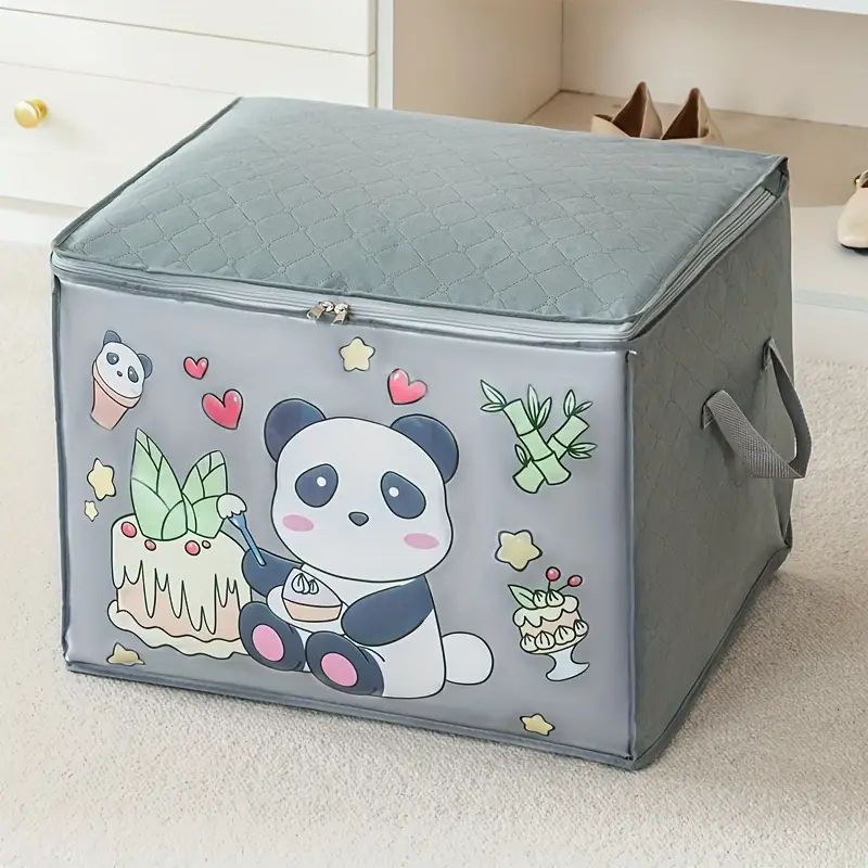 【Promotion】Foldable Storage Bag Cartoon Non-woven Portable Clothes Organizer Tidy Pouch Suitcase With Zipper And Handles Storage Box Quilt Storage Container Bag Box
