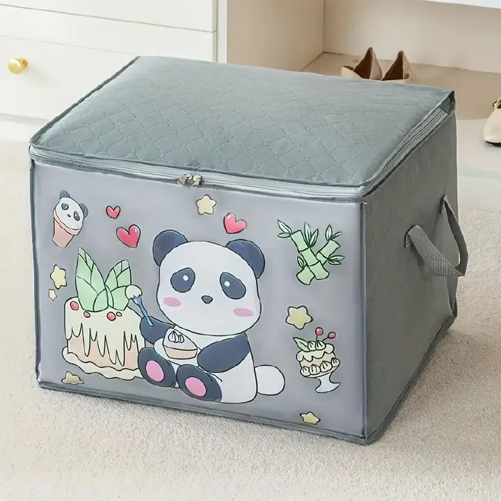 【Promotion】Foldable Storage Bag Cartoon Non-woven Portable Clothes Organizer Tidy Pouch Suitcase With Zipper And Handles Storage Box Quilt Storage Container Bag Box