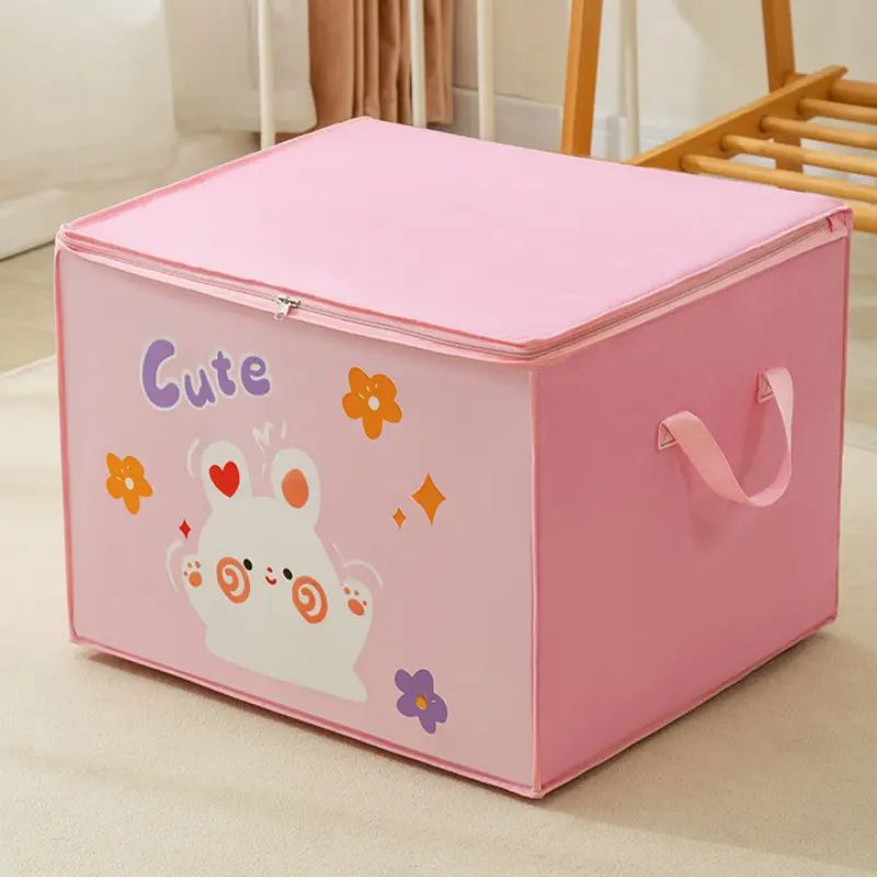 【Promotion】Foldable Storage Bag Cartoon Non-woven Portable Clothes Organizer Tidy Pouch Suitcase With Zipper And Handles Storage Box Quilt Storage Container Bag Box