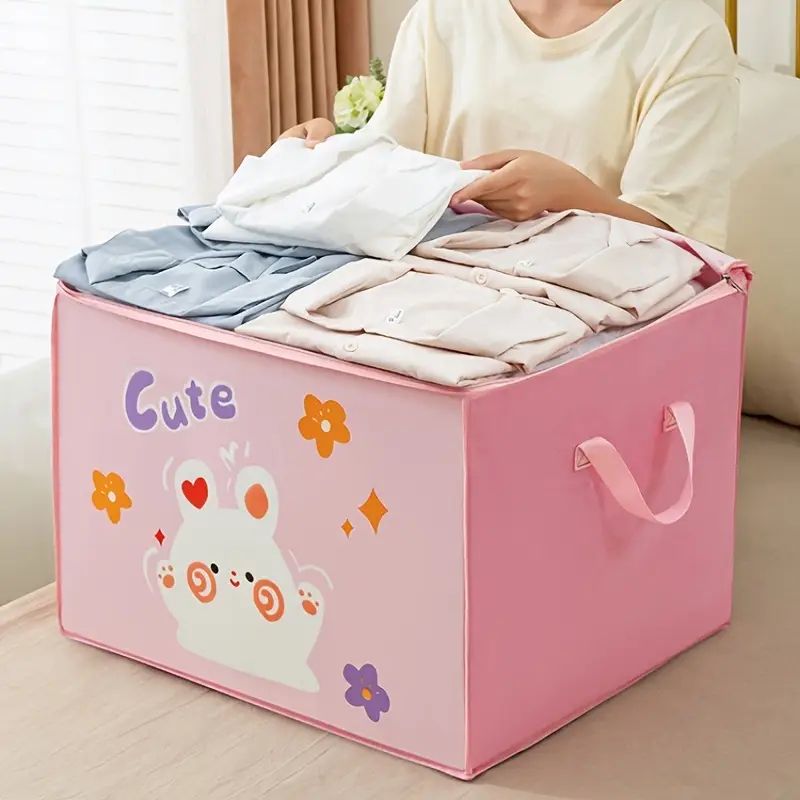 【Promotion】Foldable Storage Bag Cartoon Non-woven Portable Clothes Organizer Tidy Pouch Suitcase With Zipper And Handles Storage Box Quilt Storage Container Bag Box