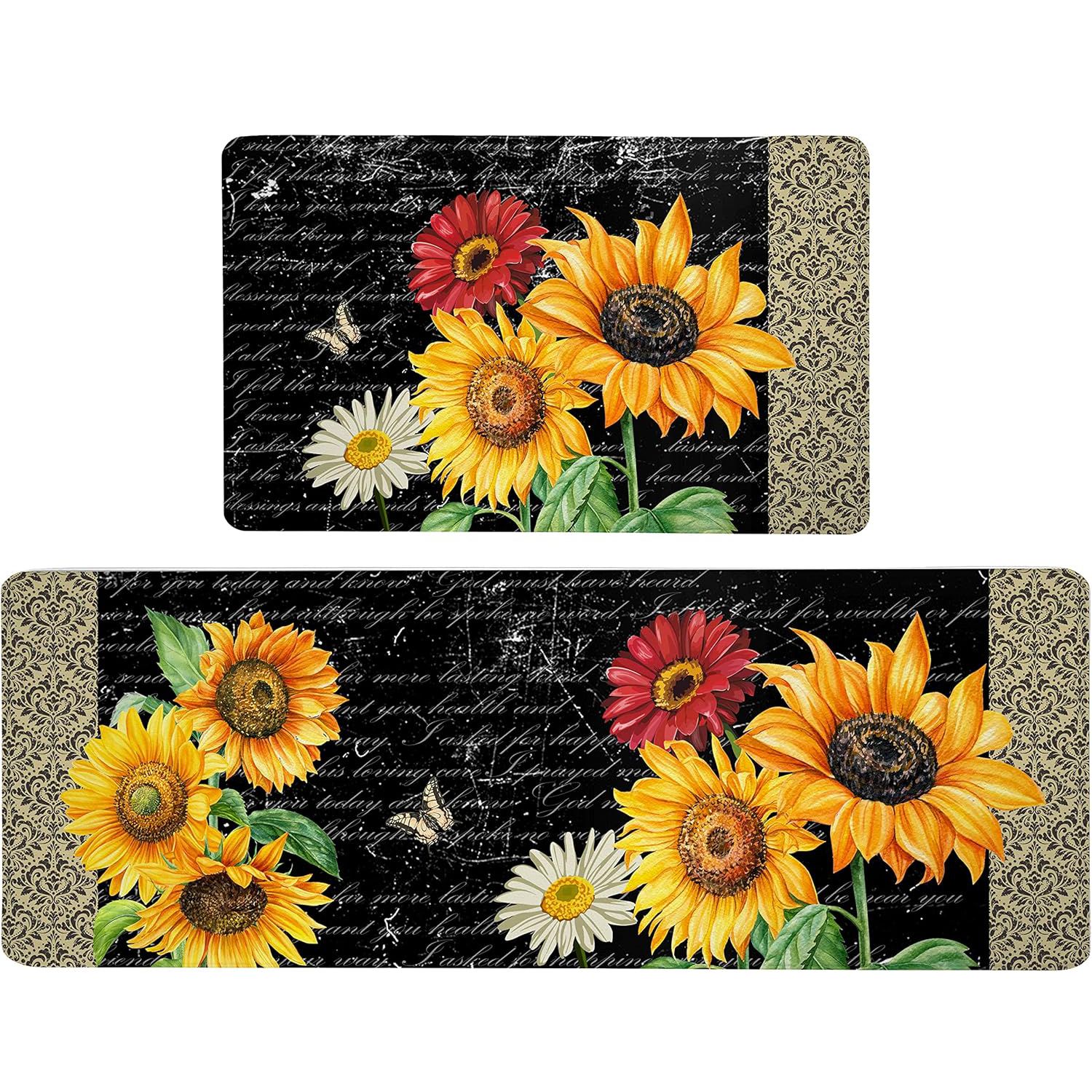 【Promotion】2 Pieces Kitchen Rug Set Anti-fatigue Kitchen Mat Dirt Resistant Backing Mat Throw Rug for Kitchen Doormat Runner Rug Set Floor Carpet Household Carpet Home Decor