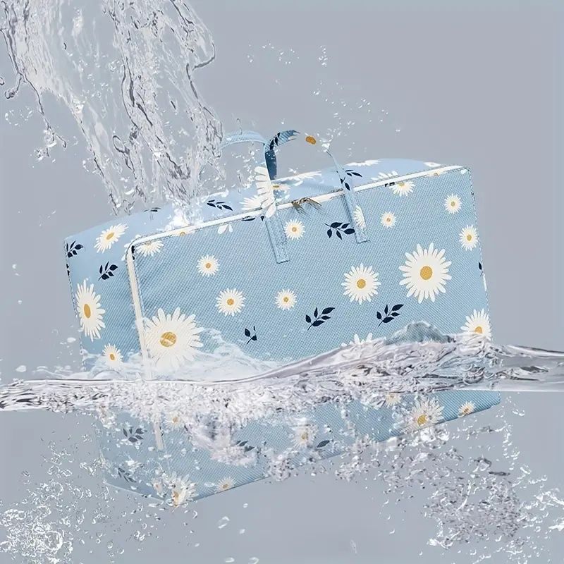 【Promotion】Large Capacity Fabric Storage Bag with Daisy Print - Foldable Rectangular Organizer for Blankets, Bedding, Clothes - Multipurpose, Non-Waterproof,80x60x30cm