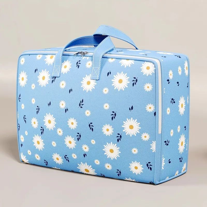 【Promotion】Large Capacity Fabric Storage Bag with Daisy Print - Foldable Rectangular Organizer for Blankets, Bedding, Clothes - Multipurpose, Non-Waterproof,80x60x30cm