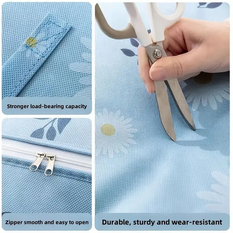 【Promotion】Large Capacity Fabric Storage Bag with Daisy Print - Foldable Rectangular Organizer for Blankets, Bedding, Clothes - Multipurpose, Non-Waterproof,80x60x30cm