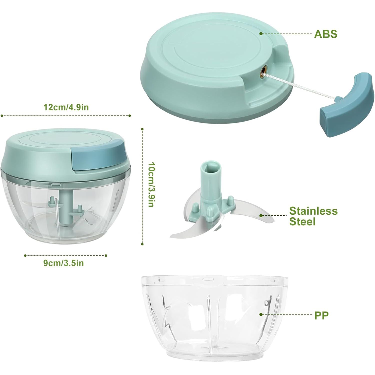 【Promotion】Small Manual Food Processor with Egg whisk Protable Meat Salad Fruit Chopper Onion Cutter Garlic Mincer Kitchen Gadgets,500/1000ml
