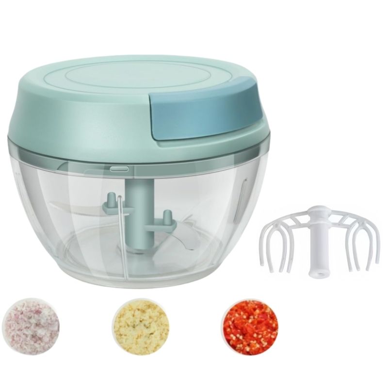 【Promotion】Small Manual Food Processor with Egg whisk Protable Meat Salad Fruit Chopper Onion Cutter Garlic Mincer Kitchen Gadgets,500/1000ml