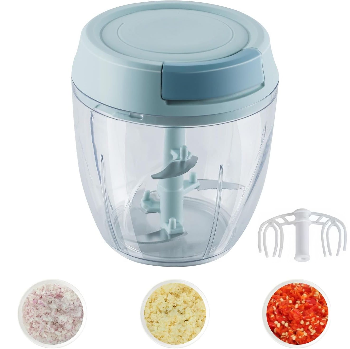 【Promotion】Small Manual Food Processor with Egg whisk Protable Meat Salad Fruit Chopper Onion Cutter Garlic Mincer Kitchen Gadgets,500/1000ml