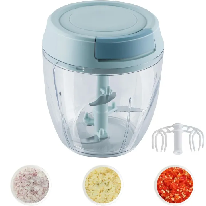 【Promotion】Small Manual Food Processor with Egg whisk Protable Meat Salad Fruit Chopper Onion Cutter Garlic Mincer Kitchen Gadgets,500/1000ml