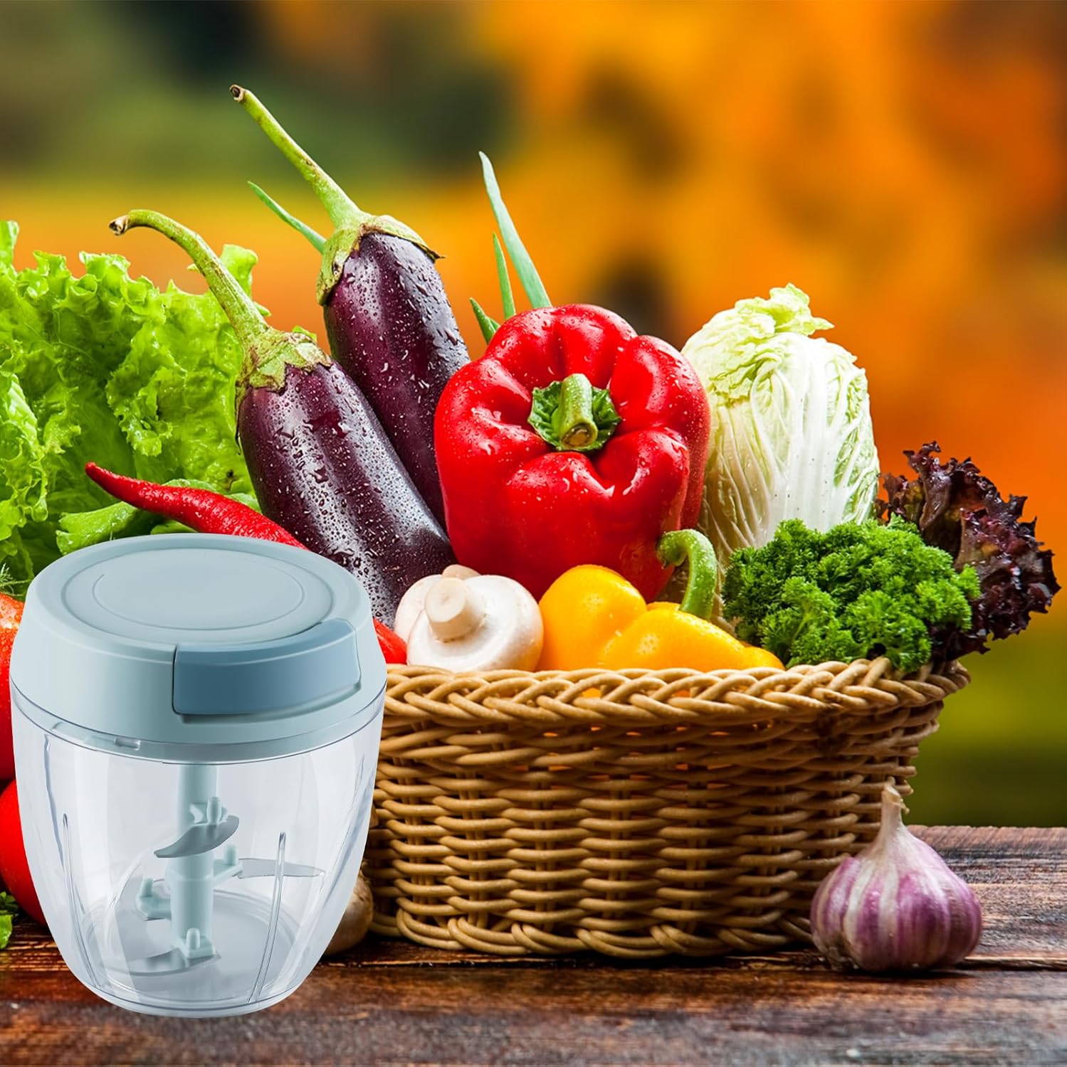 【Promotion】Small Manual Food Processor with Egg whisk Protable Meat Salad Fruit Chopper Onion Cutter Garlic Mincer Kitchen Gadgets,500/1000ml