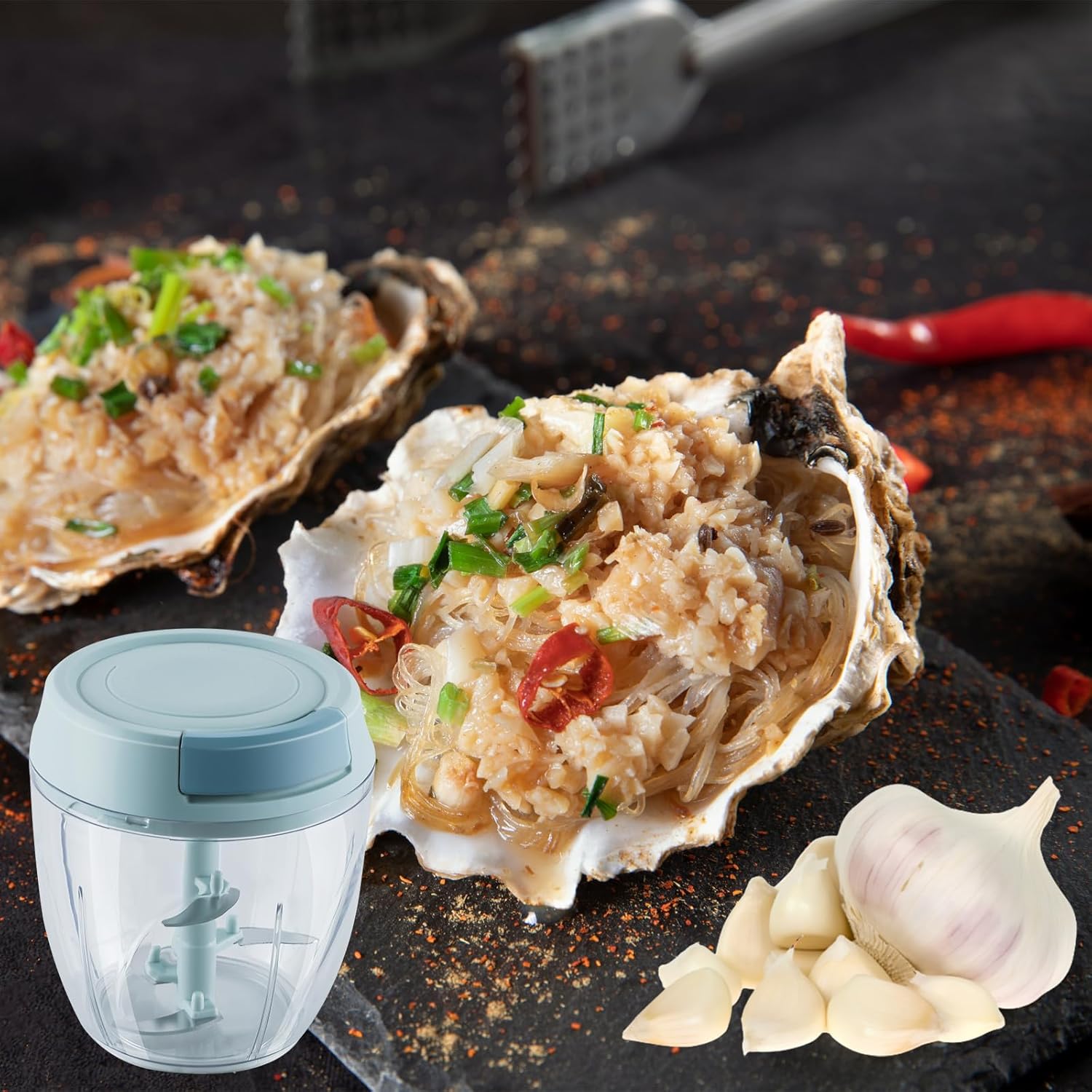 【Promotion】Small Manual Food Processor with Egg whisk Protable Meat Salad Fruit Chopper Onion Cutter Garlic Mincer Kitchen Gadgets,500/1000ml