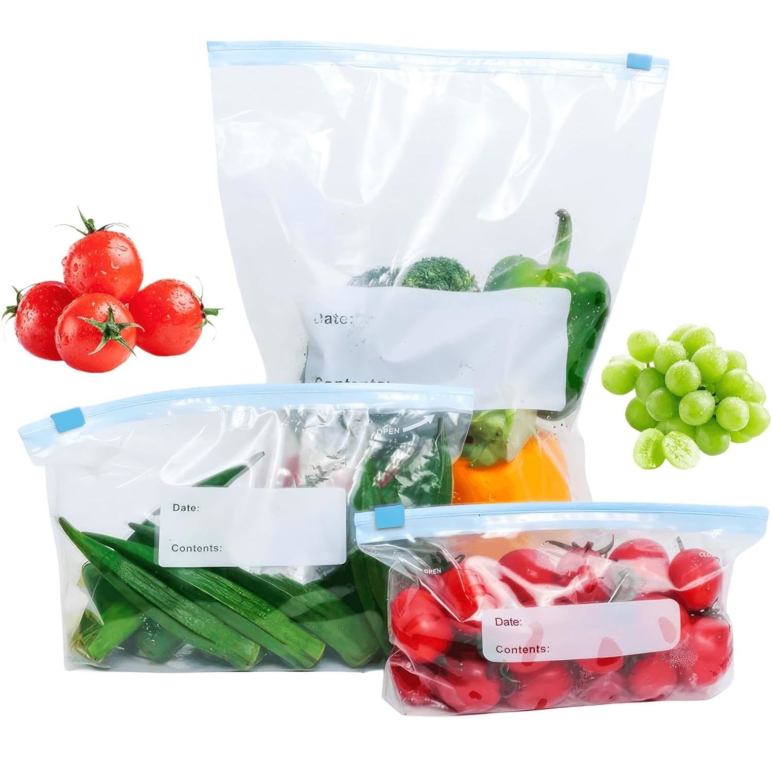 Reusable Freezer Bags, 45PCS Food Bags Aip Seal, Freezer Bags Sandwich Bags Large Reusable Food Plastic Seal Bag Soup Storage Zip Lock Bag (20*S+15*M+10*L)