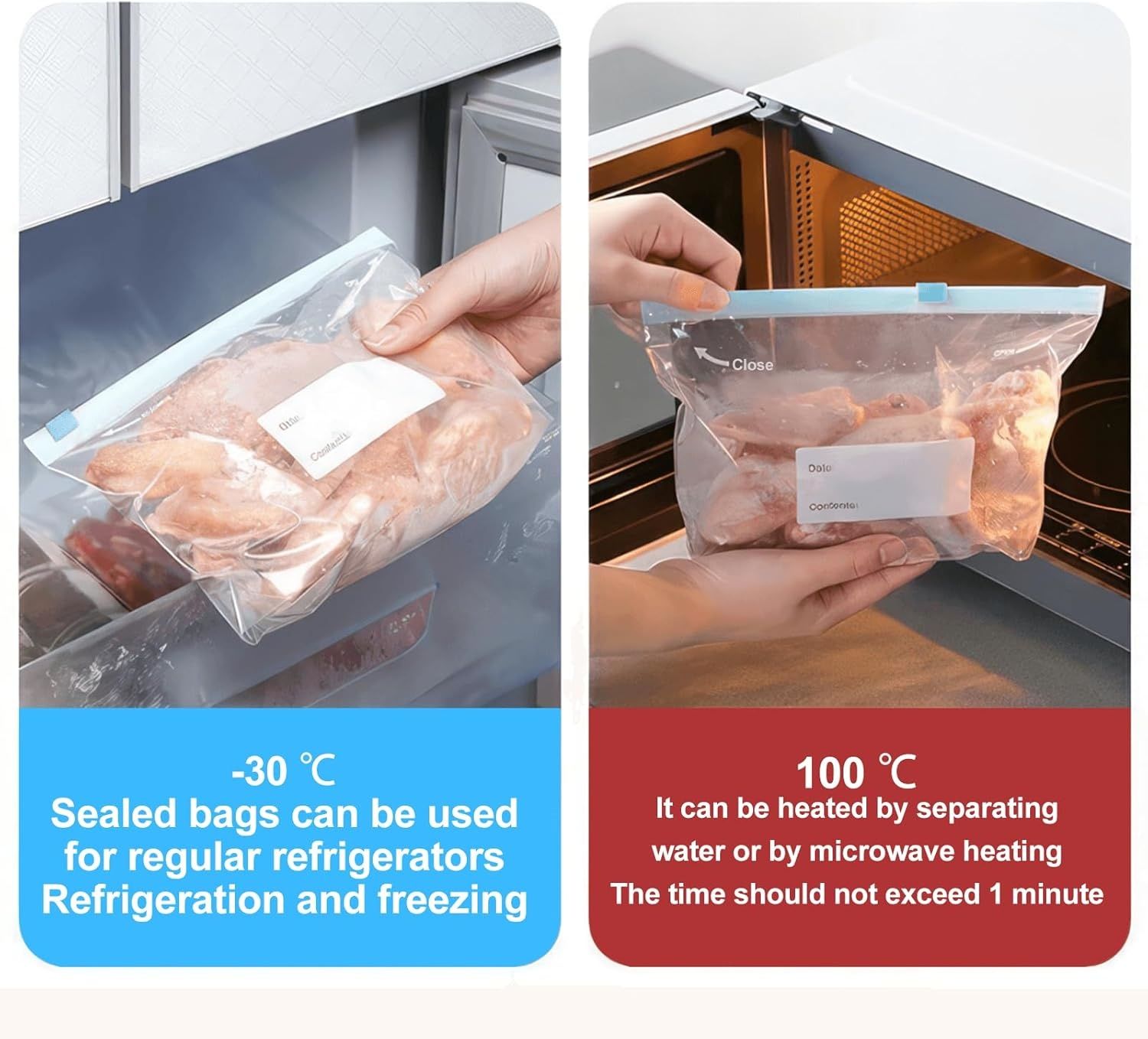 Reusable Freezer Bags, 45PCS Food Bags Aip Seal, Freezer Bags Sandwich Bags Large Reusable Food Plastic Seal Bag Soup Storage Zip Lock Bag (20*S+15*M+10*L)