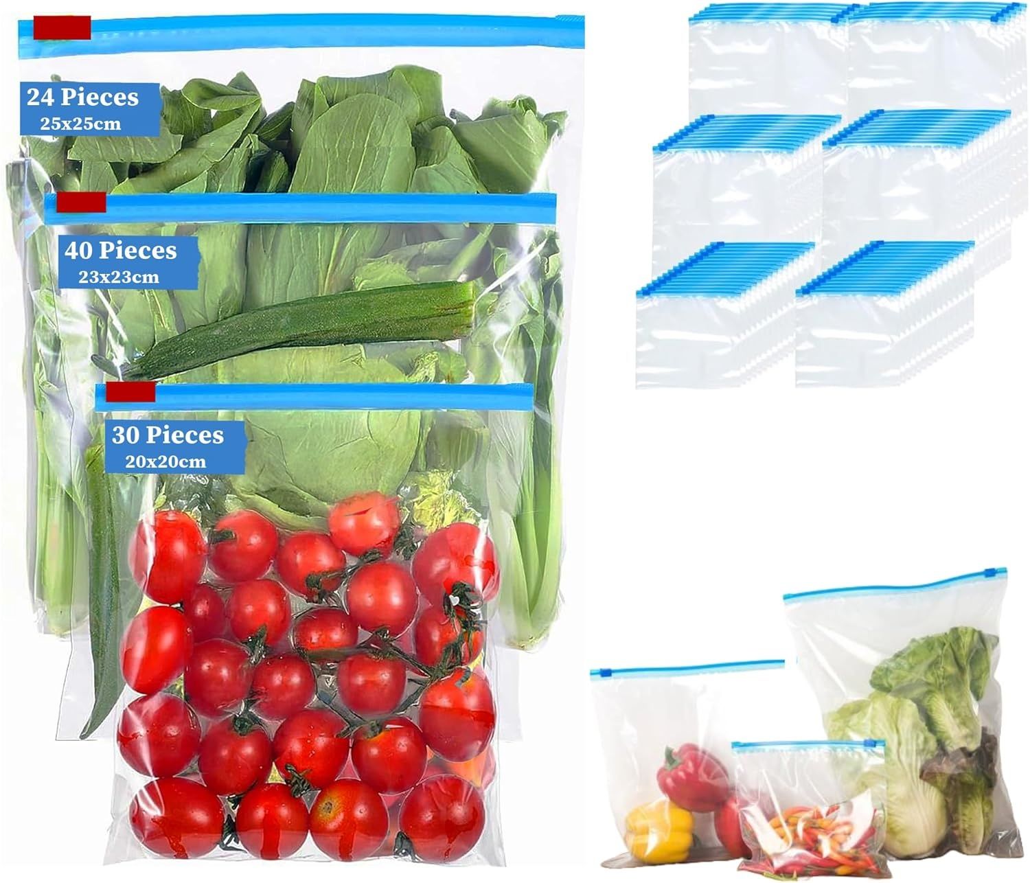 Reusable Freezer Bags, 45PCS Food Bags Aip Seal, Freezer Bags Sandwich Bags Large Reusable Food Plastic Seal Bag Soup Storage Zip Lock Bag (20*S+15*M+10*L)