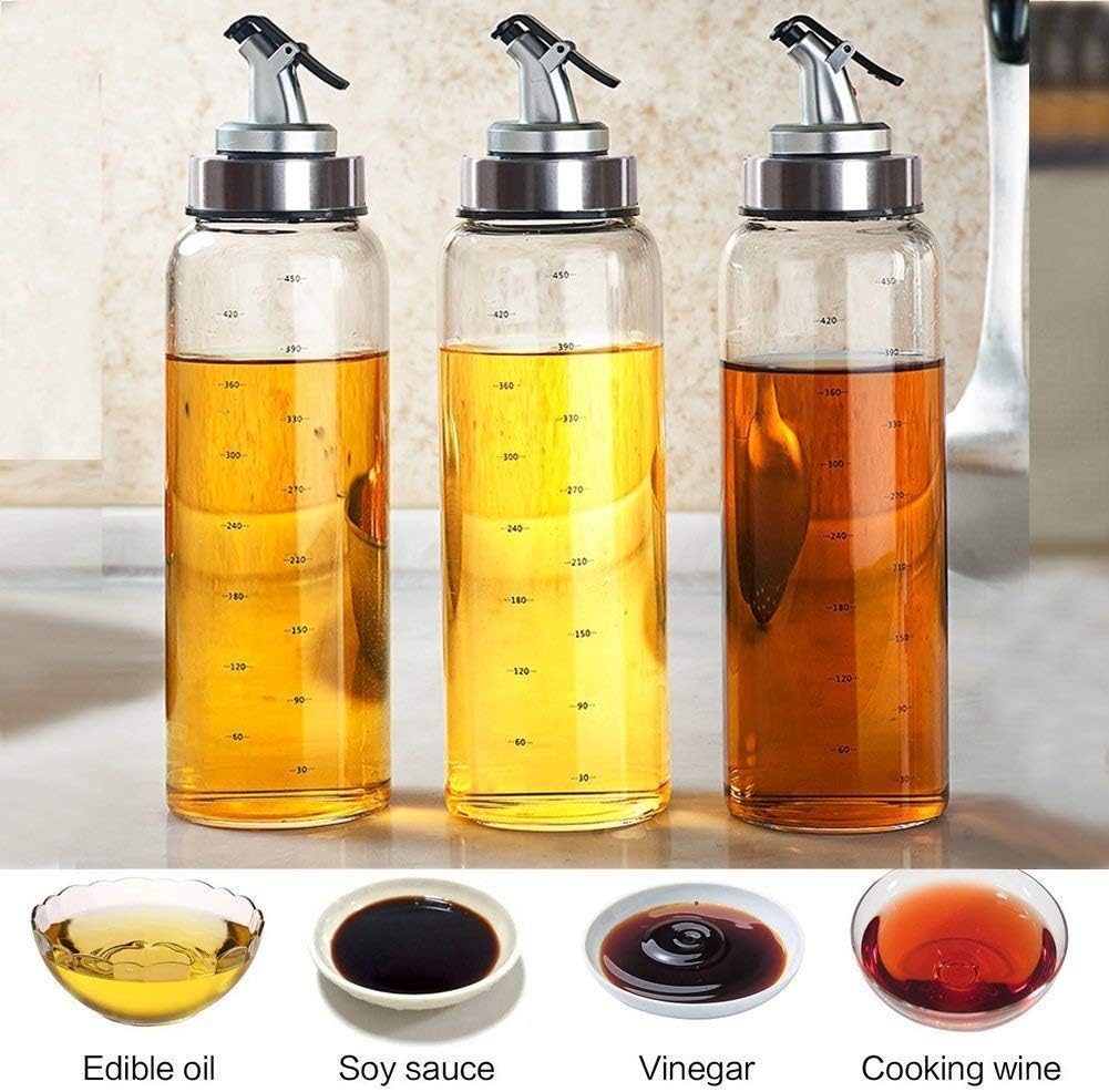 【Promotion】Olive Oil Dispenser Bottle with Degree Scale- 500ml Glass Oil Bottle Cruets No Drip, Oil Container for Vegetable Olive Oil，Lead-Free Glass Oil Dispenser