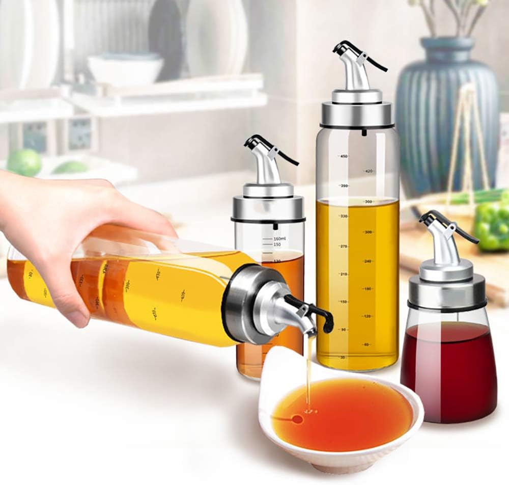 【Promotion】Olive Oil Dispenser Bottle with Degree Scale- 500ml Glass Oil Bottle Cruets No Drip, Oil Container for Vegetable Olive Oil，Lead-Free Glass Oil Dispenser