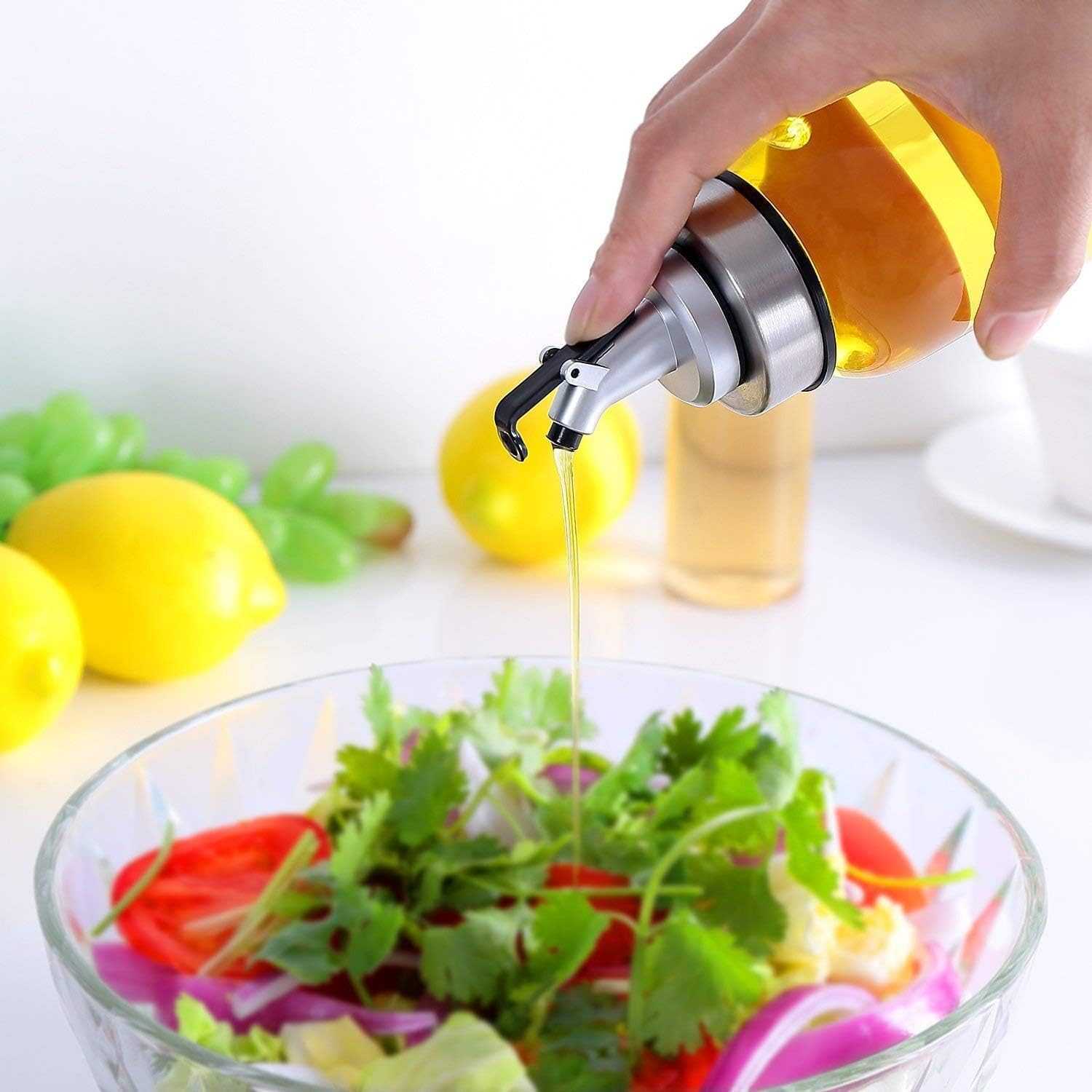 【Promotion】Olive Oil Dispenser Bottle with Degree Scale- 500ml Glass Oil Bottle Cruets No Drip, Oil Container for Vegetable Olive Oil，Lead-Free Glass Oil Dispenser