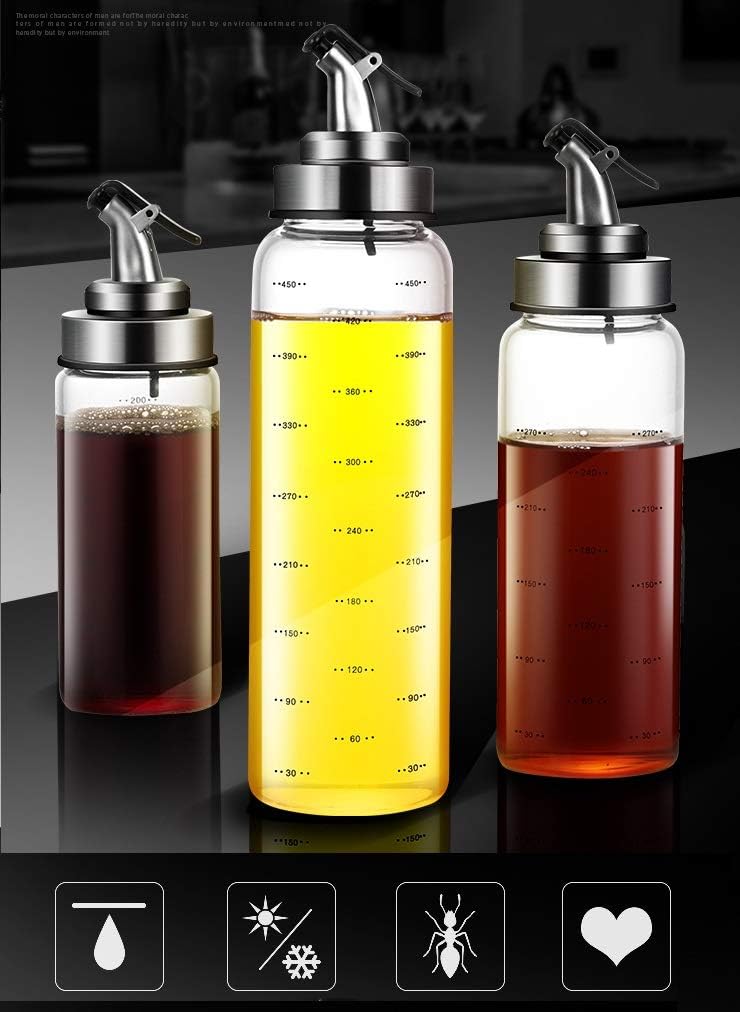 【Promotion】Olive Oil Dispenser Bottle with Degree Scale- 500ml Glass Oil Bottle Cruets No Drip, Oil Container for Vegetable Olive Oil，Lead-Free Glass Oil Dispenser