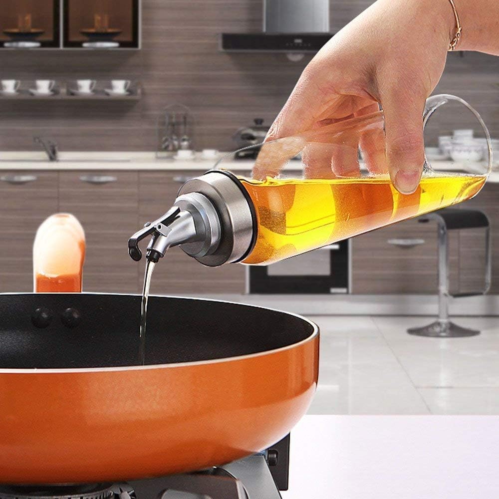【Promotion】Olive Oil Dispenser Bottle with Degree Scale- 500ml Glass Oil Bottle Cruets No Drip, Oil Container for Vegetable Olive Oil，Lead-Free Glass Oil Dispenser