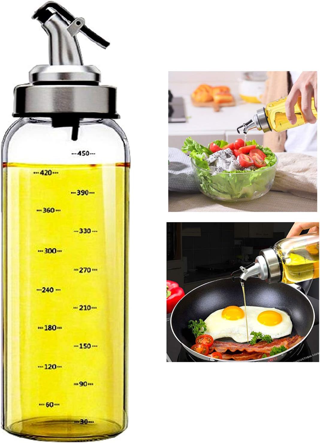 【Promotion】Olive Oil Dispenser Bottle with Degree Scale- 500ml Glass Oil Bottle Cruets No Drip, Oil Container for Vegetable Olive Oil，Lead-Free Glass Oil Dispenser