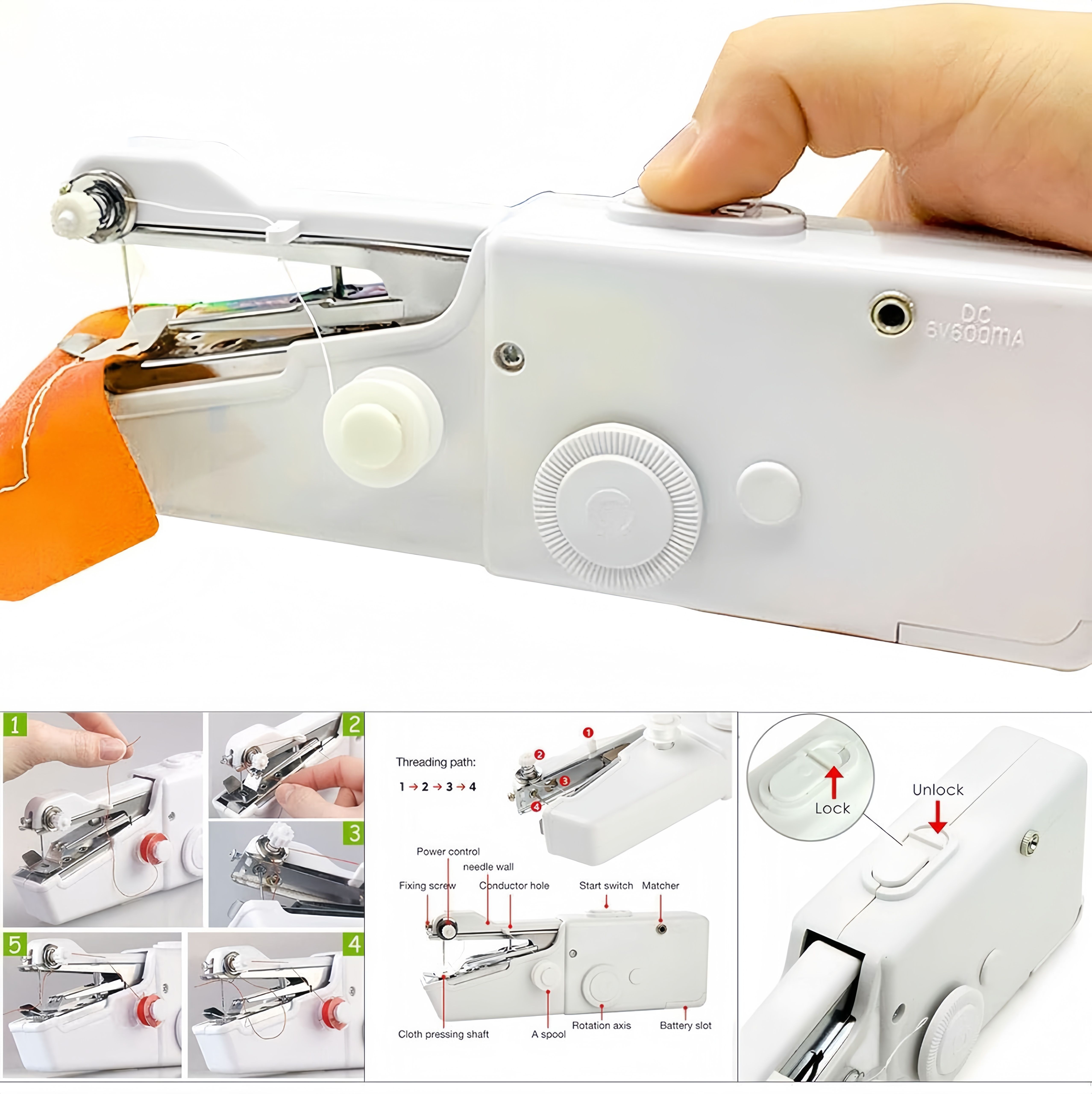 Sewing Machine Handheld Portable Lightweight Mini Hand Held Sewing Machines Stitch Fabric Cordless Battery Operated Stitching Clothes Handicrafts For Home Travel Camping Repairing DIY